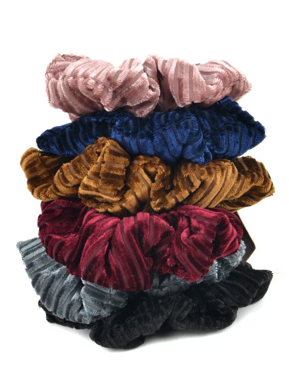 Set of 6 Velvety Feel Fabric Scrunchies, Ponytail Holders